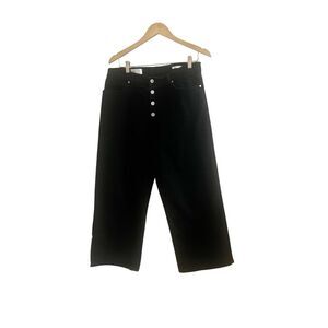 BLDWN Women’s High Rise Cropped Wide Leg Jeans Size 31 Black Exposed Buttons